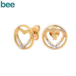 Bee Jewelry Heart in Circle 9 ct gold studs shiny, model 55575